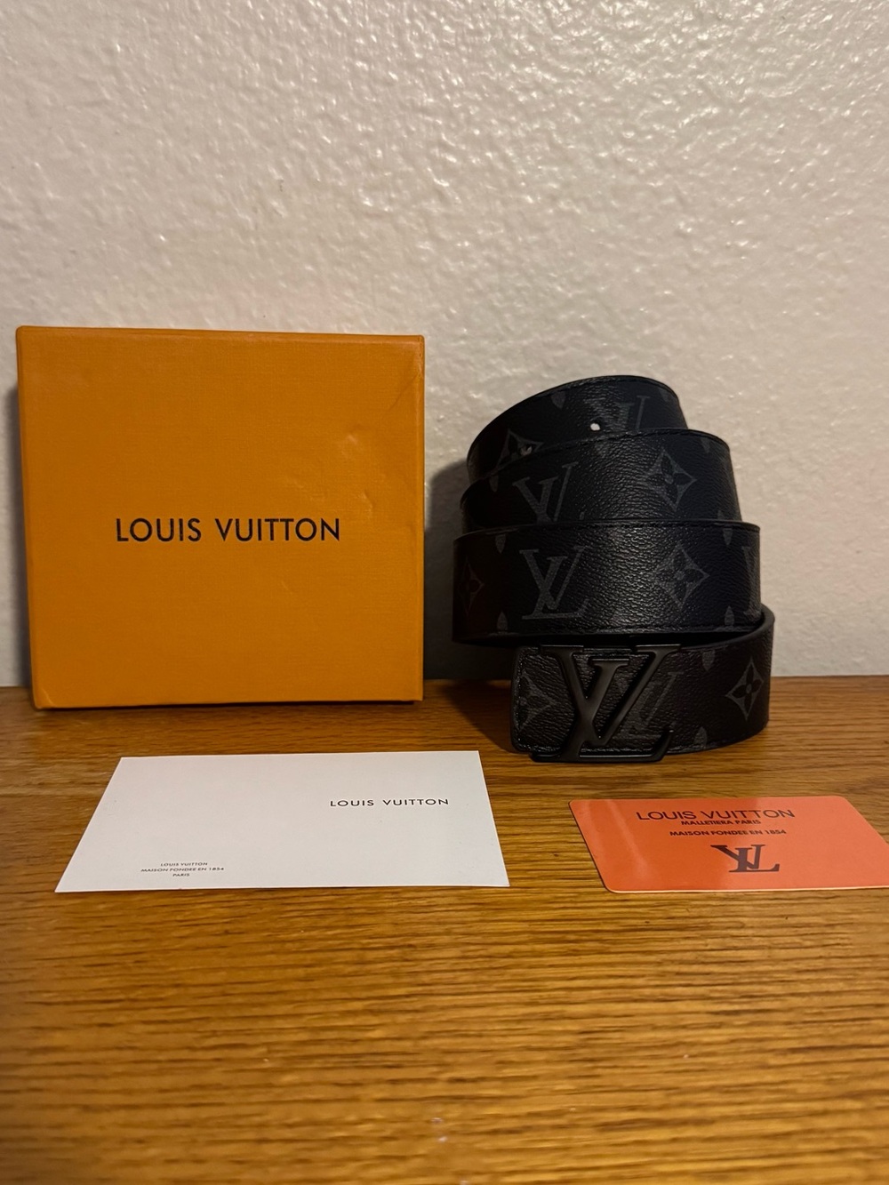 Louis Vuitton Black Monogram Men's Belt with LV Buckle